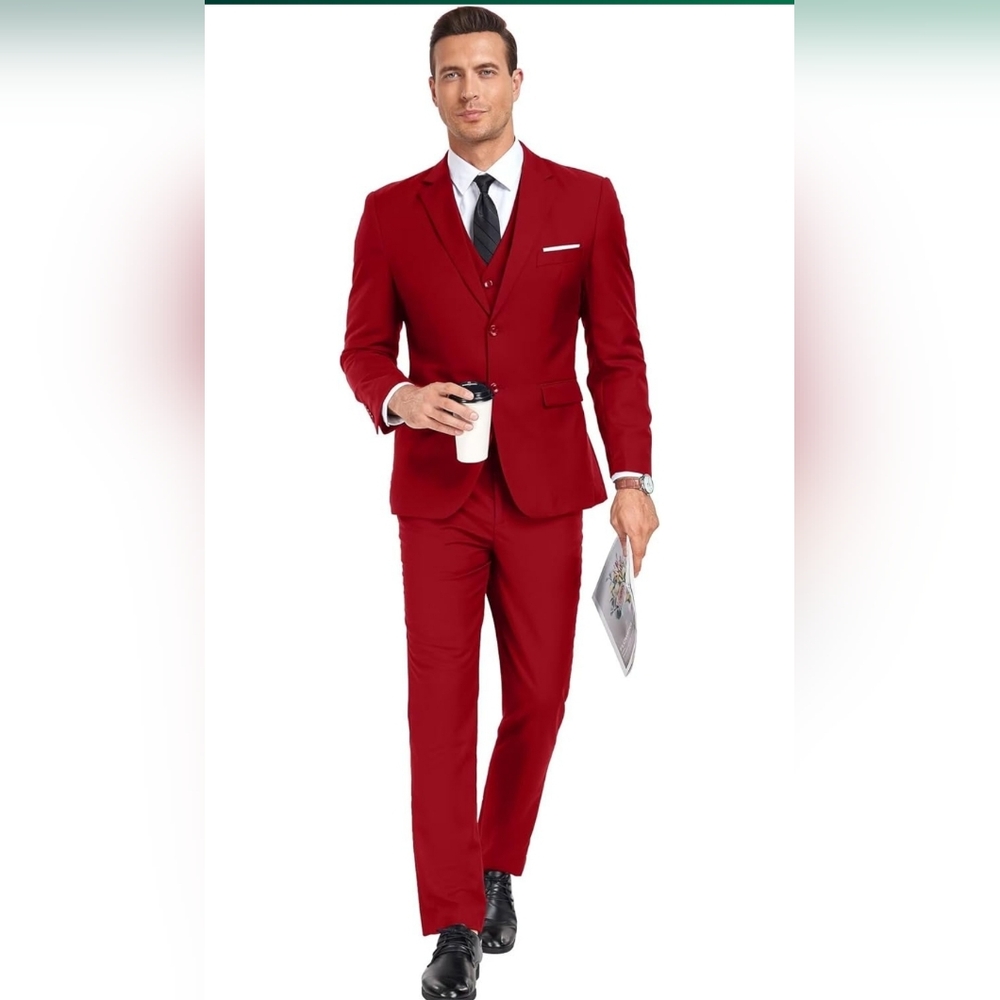 Men's 3 Piece Suits,Two Button Solid Tuxedo Jacket Suit for Men